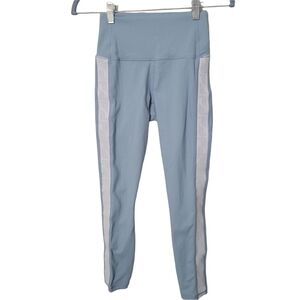 Fabletics Powerhold Baby Blue Logo Stripe Athletic Leggings